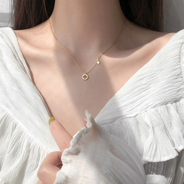 Sterling Silver Elegant Lady Classic Style Inlay Geometric Rhinestones Pendant Necklace