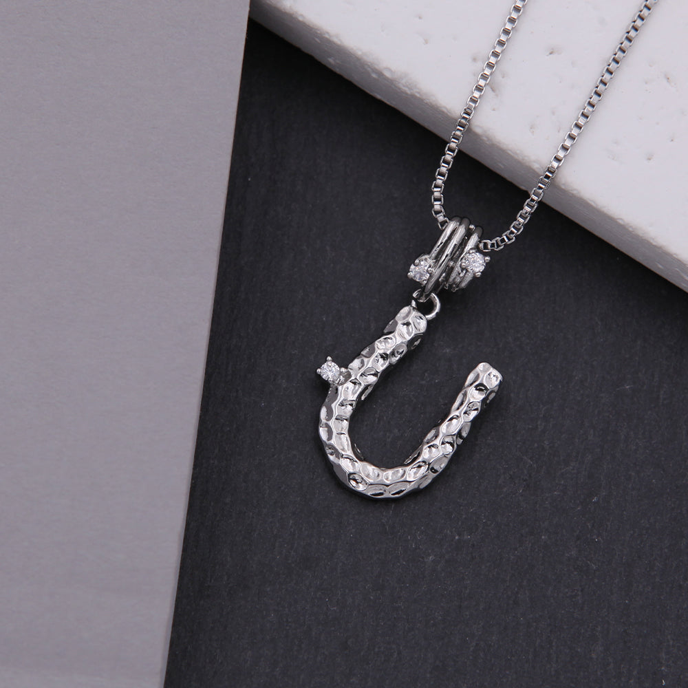 Copper White Gold Plated Simple Style Shiny Letter Inlay Zircon Pendant Necklace