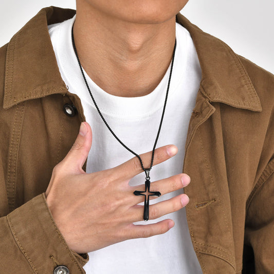 Hip-Hop Simple Style Streetwear Cross Stainless Steel Hollow Out 18K Gold Plated Men's Pendant Necklace