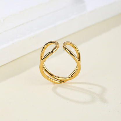 Stainless Steel 14K Gold Plated Hip-Hop Simple Style Curve Plating Open Rings Rings