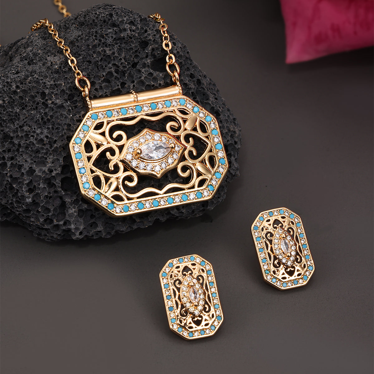 Copper 18K Gold Plated Ethnic Style Pastoral Simple Style Hollow Out Inlay Printing Zircon Jewelry Set