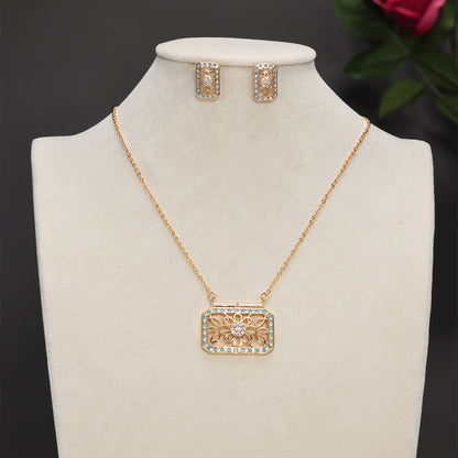 Copper 18K Gold Plated Ethnic Style Pastoral Simple Style Hollow Out Inlay Printing Zircon Jewelry Set
