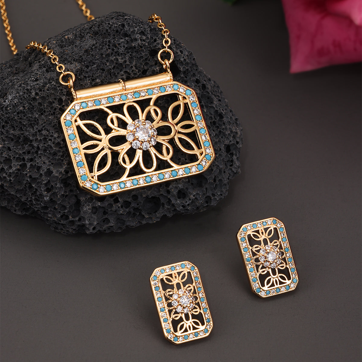 Copper 18K Gold Plated Ethnic Style Pastoral Simple Style Hollow Out Inlay Printing Zircon Jewelry Set