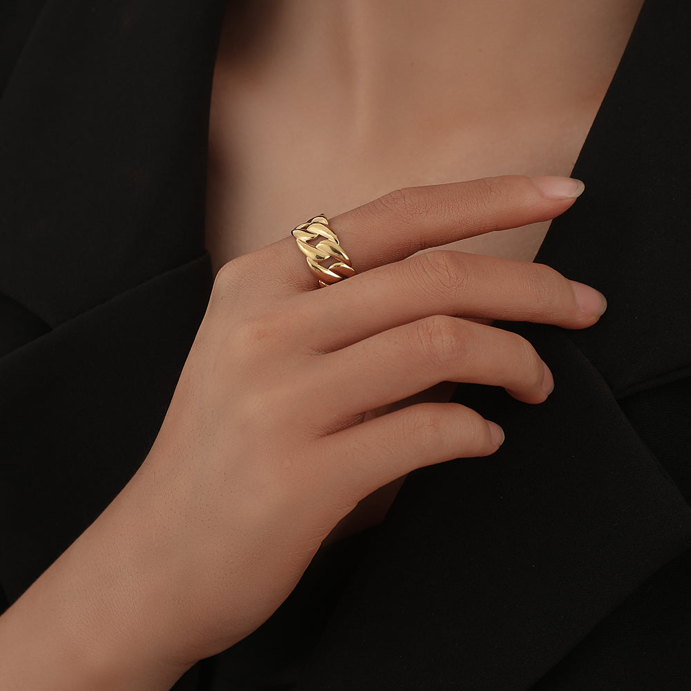 Stainless Steel 18K Gold Plated French Style Classic Style Geometric Enamel Hollow Out Open Rings