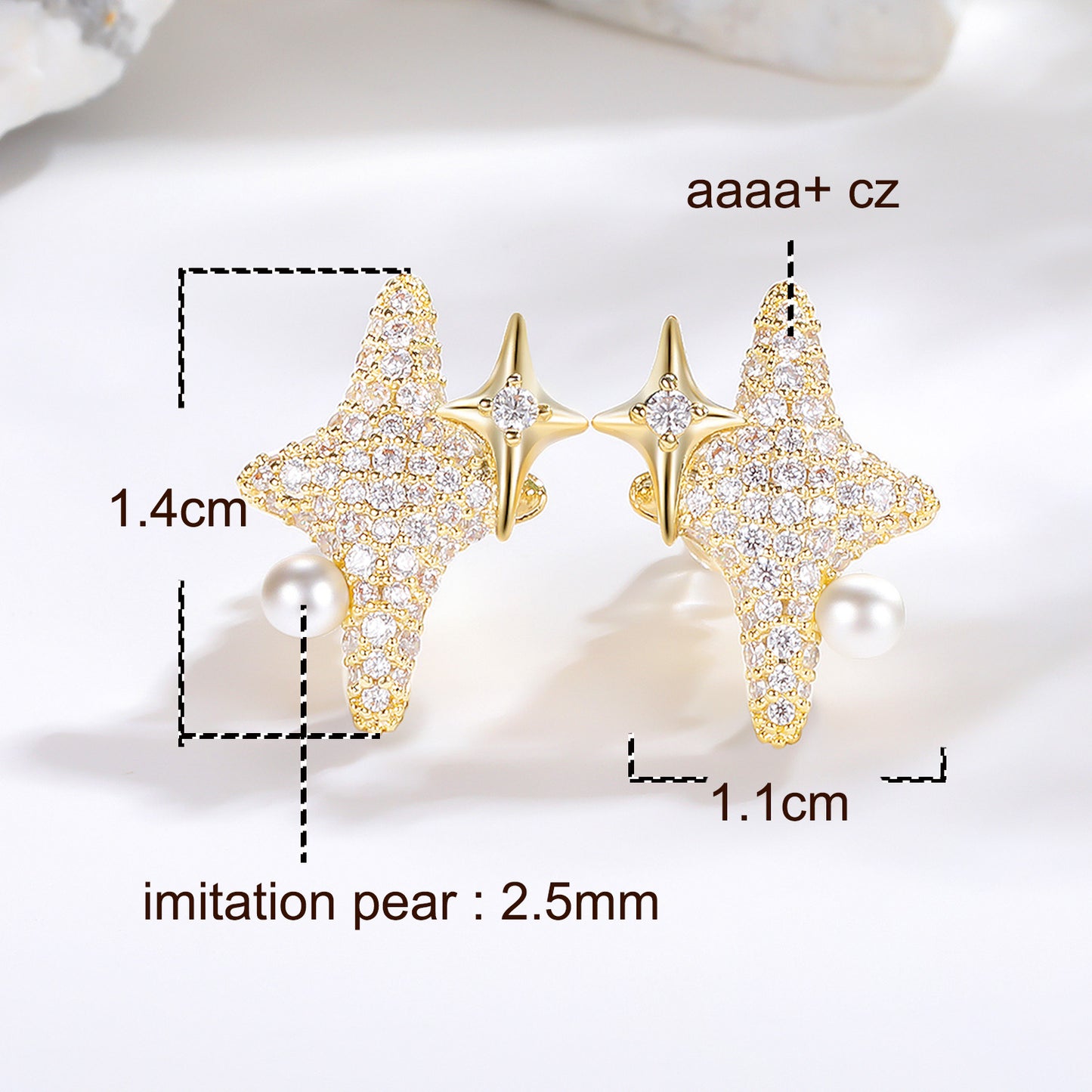 1 Pair Simple Style Star Inlay Copper Artificial Pearls Zircon 18K Gold Plated Ear Studs