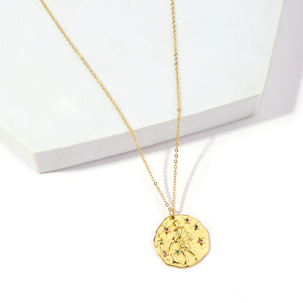 Stainless Steel 18K Gold Plated Simple Style Streetwear Geometric Inlay Zircon Pendant Necklace