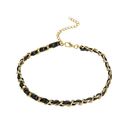 Simple Style Classic Style Commute Solid Color Patent Leather Aluminum Braid 14K Gold Plated Gold Plated Women's Choker