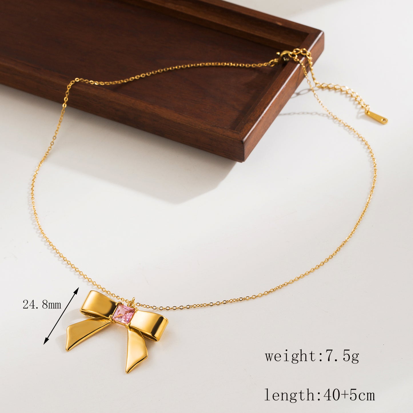 Stainless Steel 18K Gold Plated Casual Cute Bow Knot Inlay Zircon Earrings Necklace
