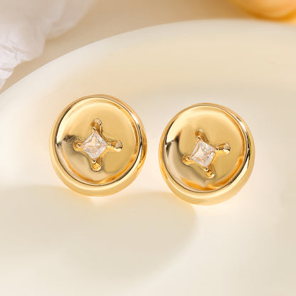 1 Pair Simple Style Commute Round Inlay Copper Zircon 18K Gold Plated Ear Studs