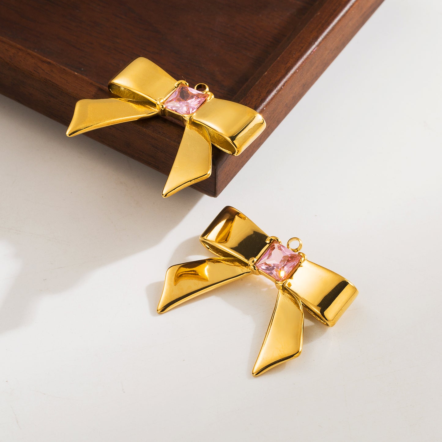 Stainless Steel 18K Gold Plated Casual Cute Bow Knot Inlay Zircon Earrings Necklace