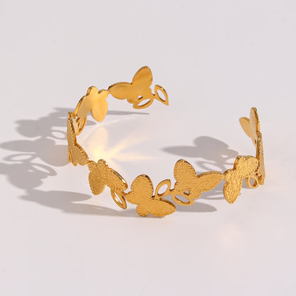 Stainless Steel 18K Gold Plated Simple Style Classic Style Butterfly Plating Bangle