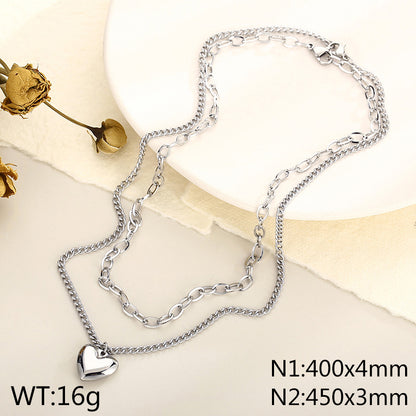 Casual Modern Style Heart Shape Stainless Steel Titanium Steel Plating 18k Gold Plated Layered Necklaces