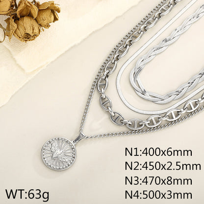 Modern Style Coin Stainless Steel Titanium Steel Plating 18k Gold Plated Layered Necklaces