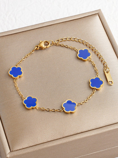 304 Stainless Steel 18K Gold Plated Cute Lady Sweet Enamel Flower Bracelets