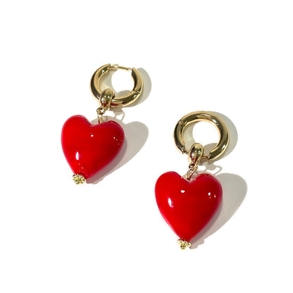 1 Pair Sexy Sweet Heart Shape Copper 14K Gold Plated Drop Earrings