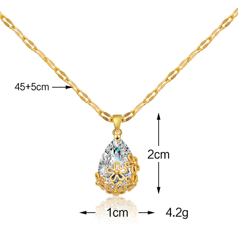 Titanium Steel Copper 18K Gold Plated Simple Style Inlay Water Droplets Zircon Pendant Necklace