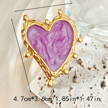 Elegant Romantic Sweet Heart Shape Stainless Steel Enamel Plating Gold Plated Open Rings