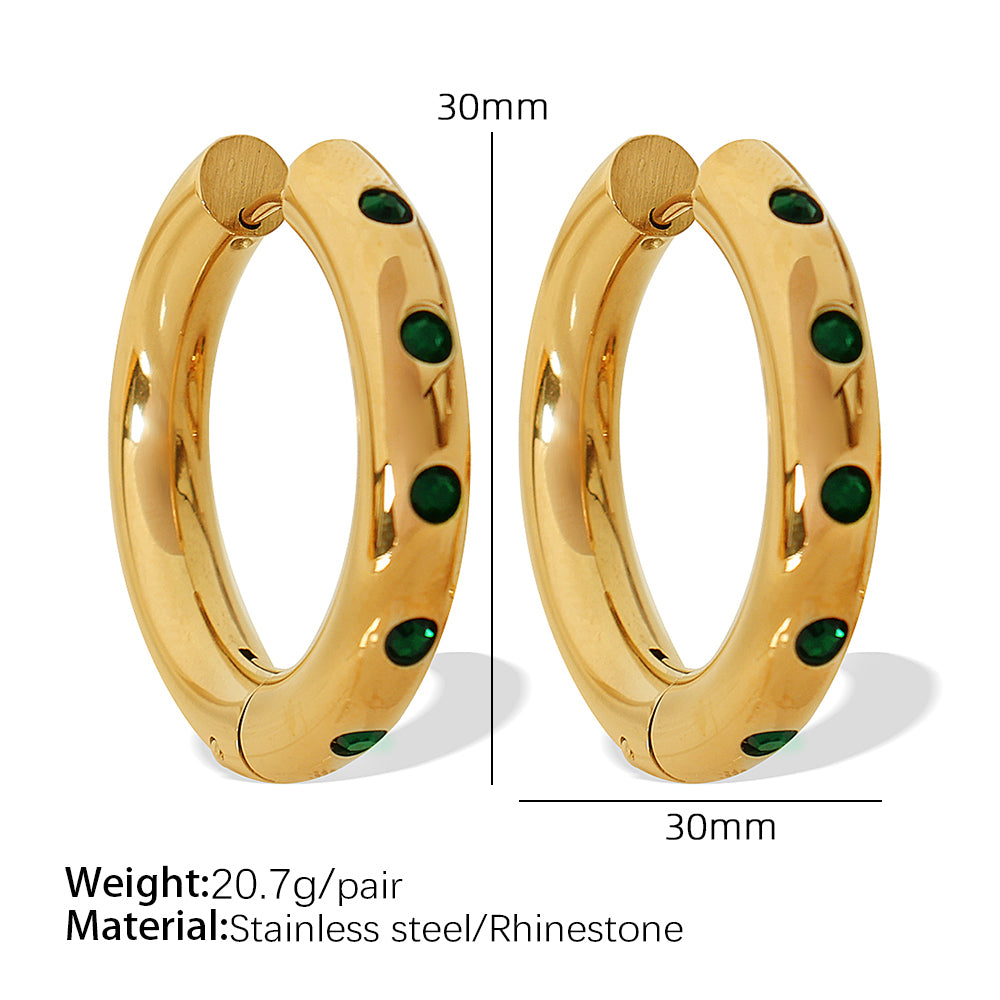 1 Pair Casual Vintage Style Circle Inlay Titanium Steel Zircon 18K Gold Plated Earrings