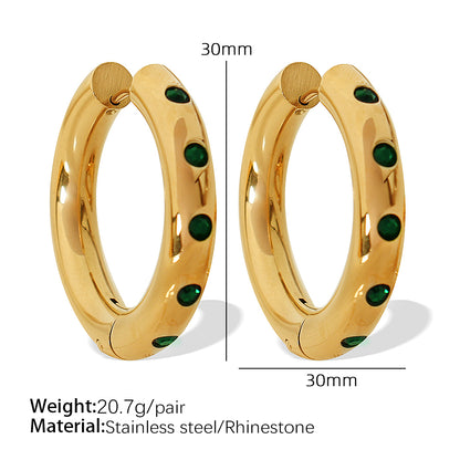 1 Pair Casual Vintage Style Circle Inlay Titanium Steel Zircon 18K Gold Plated Earrings