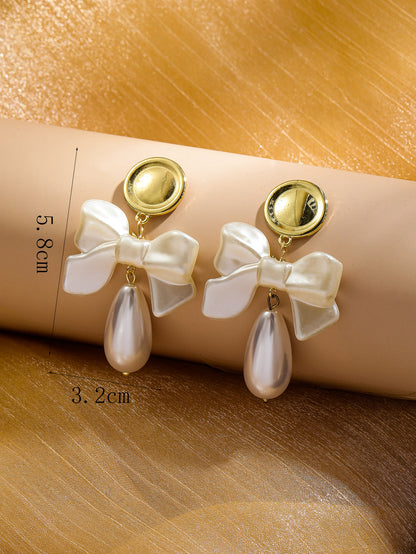 1 Pair Elegant Bow Knot Alloy Gold Plated Drop Earrings