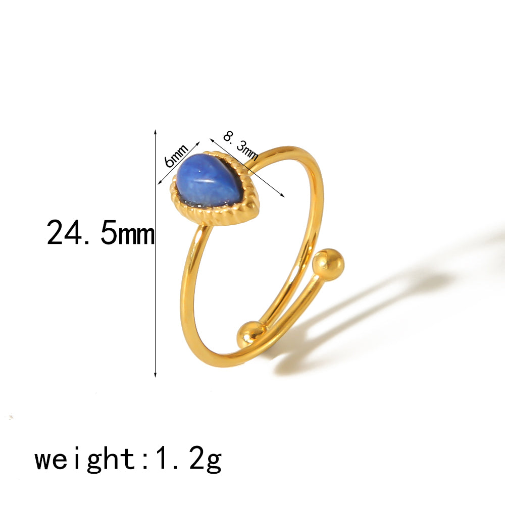 Stainless Steel 18K Gold Plated Casual Vintage Style Water Droplets Plating Inlay Natural Stone Open Rings