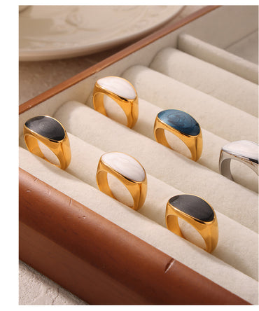 Titanium Steel 18K Gold Plated Streetwear Oval Enamel Plating Rings
