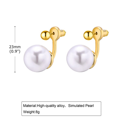 1 Pair Simple Style Classic Style Solid Color Plating Inlay Stainless Steel Artificial Pearls 18K Gold Plated Ear Studs