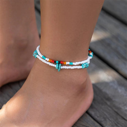 Bohemian Geometric Beaded Turquoise Women's Anklet