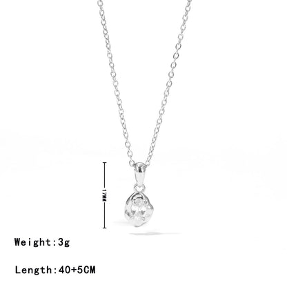 Stainless Steel White Gold Plated Gold Plated Elegant Asymmetrical Oval Plating Zircon Pendant Necklace