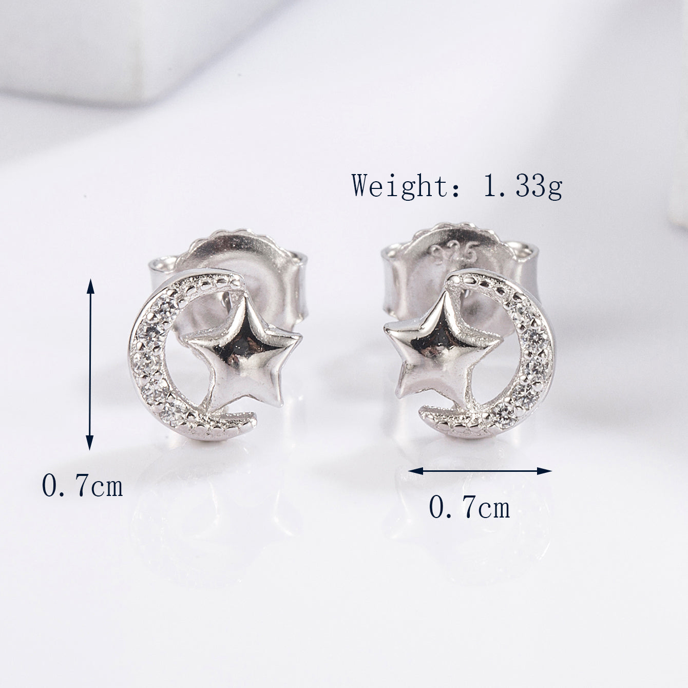 1 Pair Glam Romantic Shiny Star Moon Oval Plating Inlay Sterling Silver Zircon White Gold Plated Ear Studs