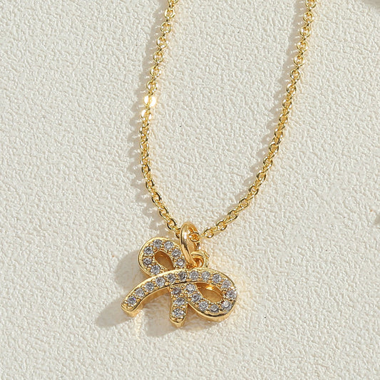 Copper 14K Gold Plated Vintage Style Simple Style Commute Inlay Pentagram Flower Bow Knot Zircon Pendant Necklace