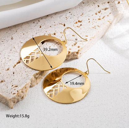 1 Pair Simple Style Round Fish Bone Hollow Out Stainless Steel 18K Gold Plated Drop Earrings Earrings