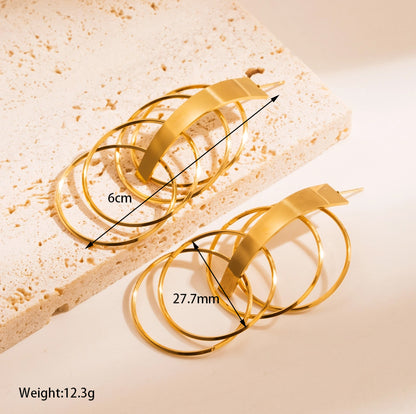 1 Pair Simple Style Round Fish Bone Hollow Out Stainless Steel 18K Gold Plated Drop Earrings Earrings