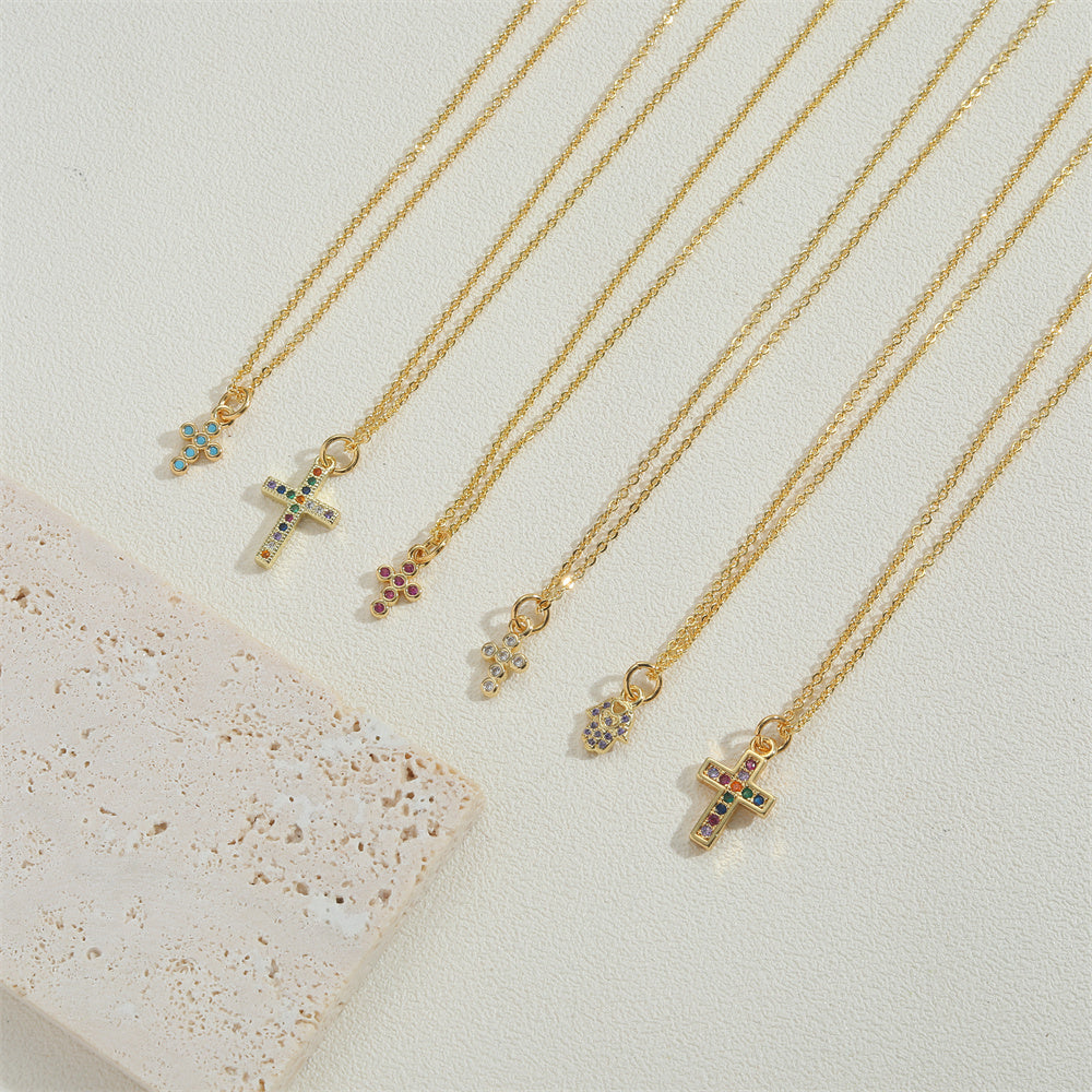 Copper 14K Gold Plated Vintage Style Simple Style Commute Inlay Cross Palm Zircon Pendant Necklace