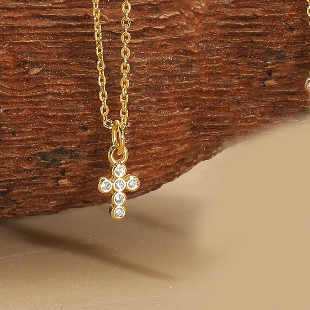 Copper 14K Gold Plated Vintage Style Simple Style Commute Inlay Cross Palm Zircon Pendant Necklace