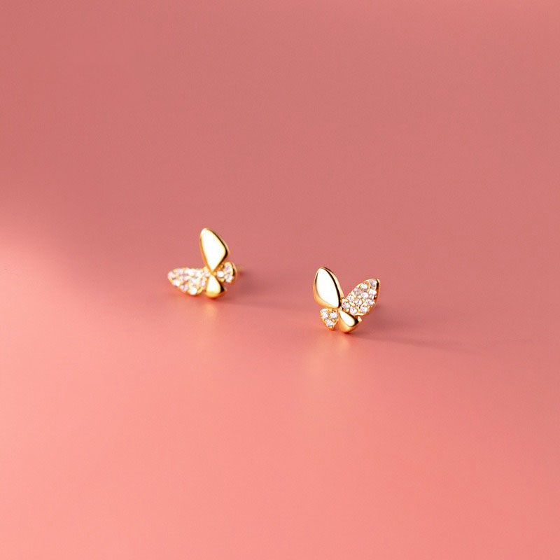 1 Pair Elegant Cute Sweet Butterfly Inlay Sterling Silver Zircon Ear Studs