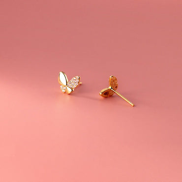 1 Pair Elegant Cute Sweet Butterfly Inlay Sterling Silver Zircon Ear Studs