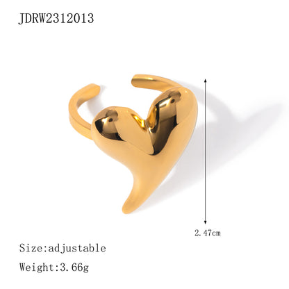 Stainless Steel 18K Gold Plated IG Style Elegant Heart Shape Open Rings