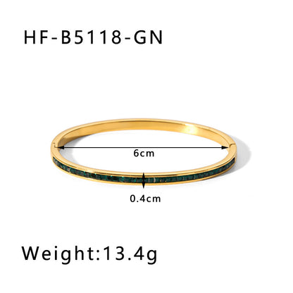 Stainless Steel 18K Gold Plated IG Style Geometric Inlay Zircon Bangle