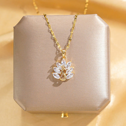 Titanium Steel Gold Plated Glam Luxurious Plating Inlay Solid Color Diamond Pendant Necklace