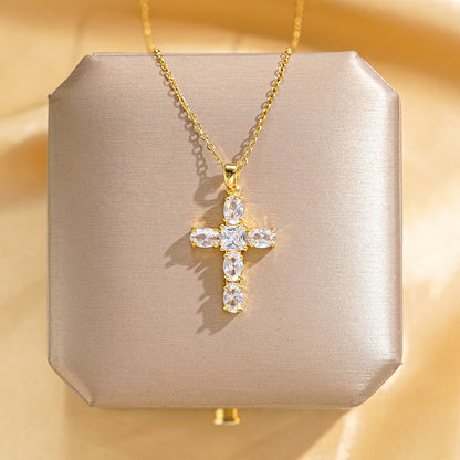 Titanium Steel Gold Plated Glam Luxurious Plating Inlay Solid Color Diamond Pendant Necklace