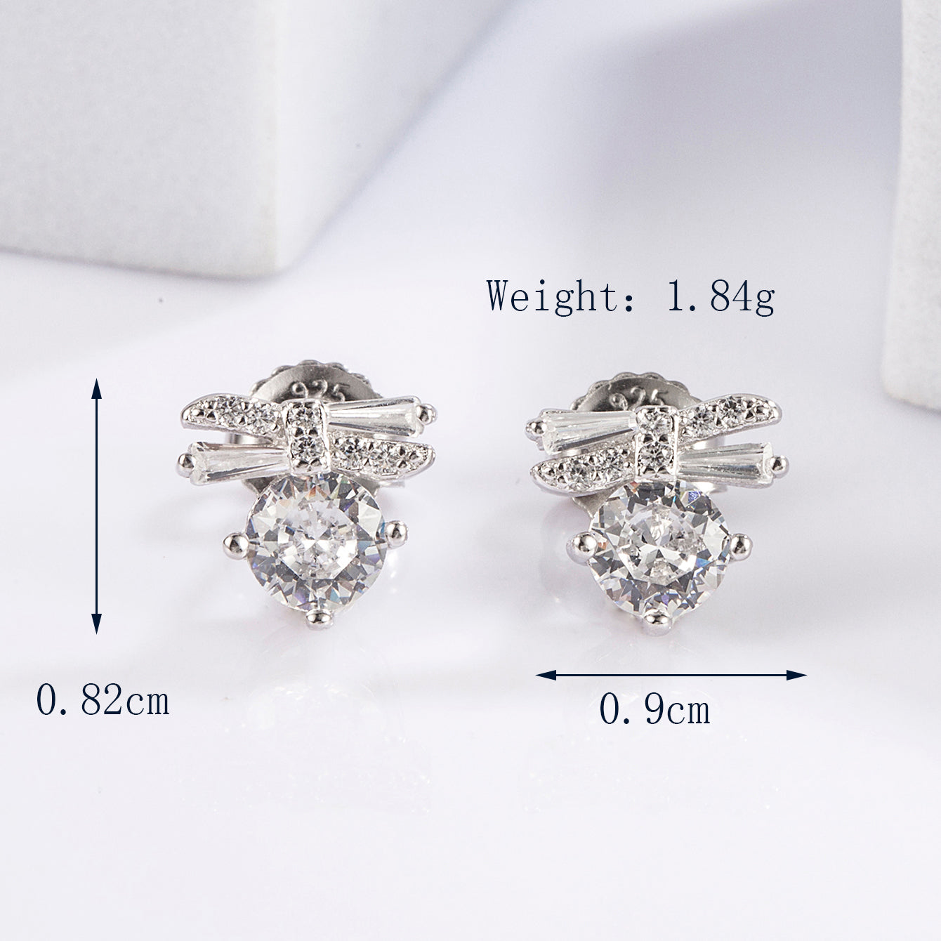 1 Pair Elegant Glam Luxurious Round Oval Bow Knot Plating Inlay Sterling Silver Zircon White Gold Plated Ear Studs