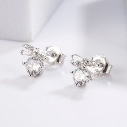 1 Pair Elegant Glam Luxurious Round Oval Bow Knot Plating Inlay Sterling Silver Zircon White Gold Plated Ear Studs