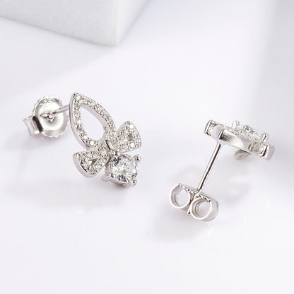 1 Pair Elegant Glam Luxurious Round Oval Bow Knot Plating Inlay Sterling Silver Zircon White Gold Plated Ear Studs