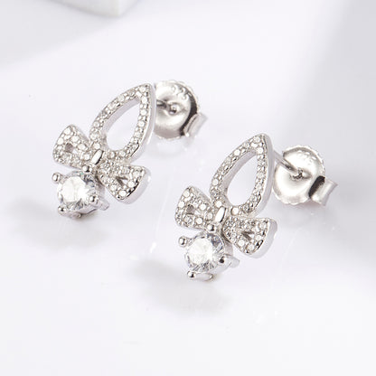1 Pair Elegant Glam Luxurious Round Oval Bow Knot Plating Inlay Sterling Silver Zircon White Gold Plated Ear Studs