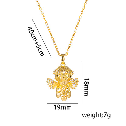 Stainless Steel 18K Gold Plated Simple Style Classic Style Angel Wings Plating Inlay Zircon Pendant Necklace