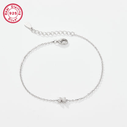 Sterling Silver White Gold Plated Simple Style Classic Style Letter Plating Inlay Zircon Bracelets