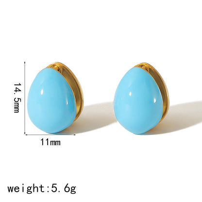 1 Pair Elegant Oval Enamel Stainless Steel 18K Gold Plated Ear Studs