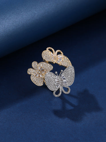 Wholesale Elegant Lady Flower Butterfly Copper Plating Inlay Zircon Open Rings