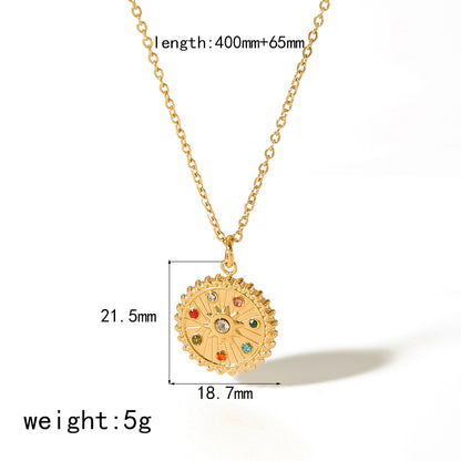 Stainless Steel 18K Gold Plated Glam Lady Classic Style Sun Inlay Zircon Pendant Necklace